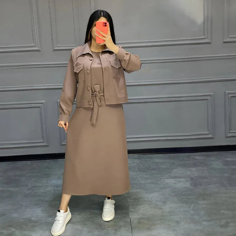 دريس وجاكيت روزالين موكا — فستان نسائي مع جاكيت شيك Lara Store